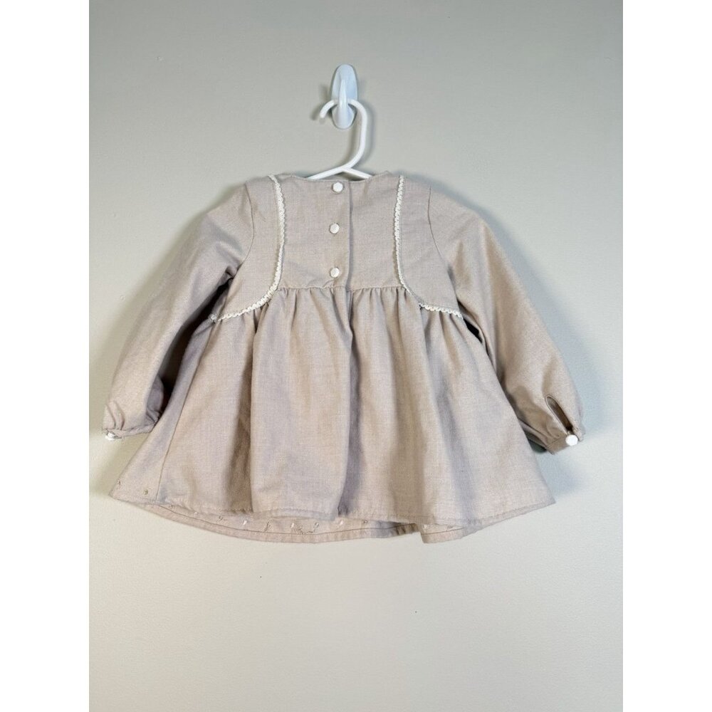 Artisan NY Dress long Sleeve Beige Smocked Baby Dress Polka Dot Detail 12 Months - Picture 8 of 10